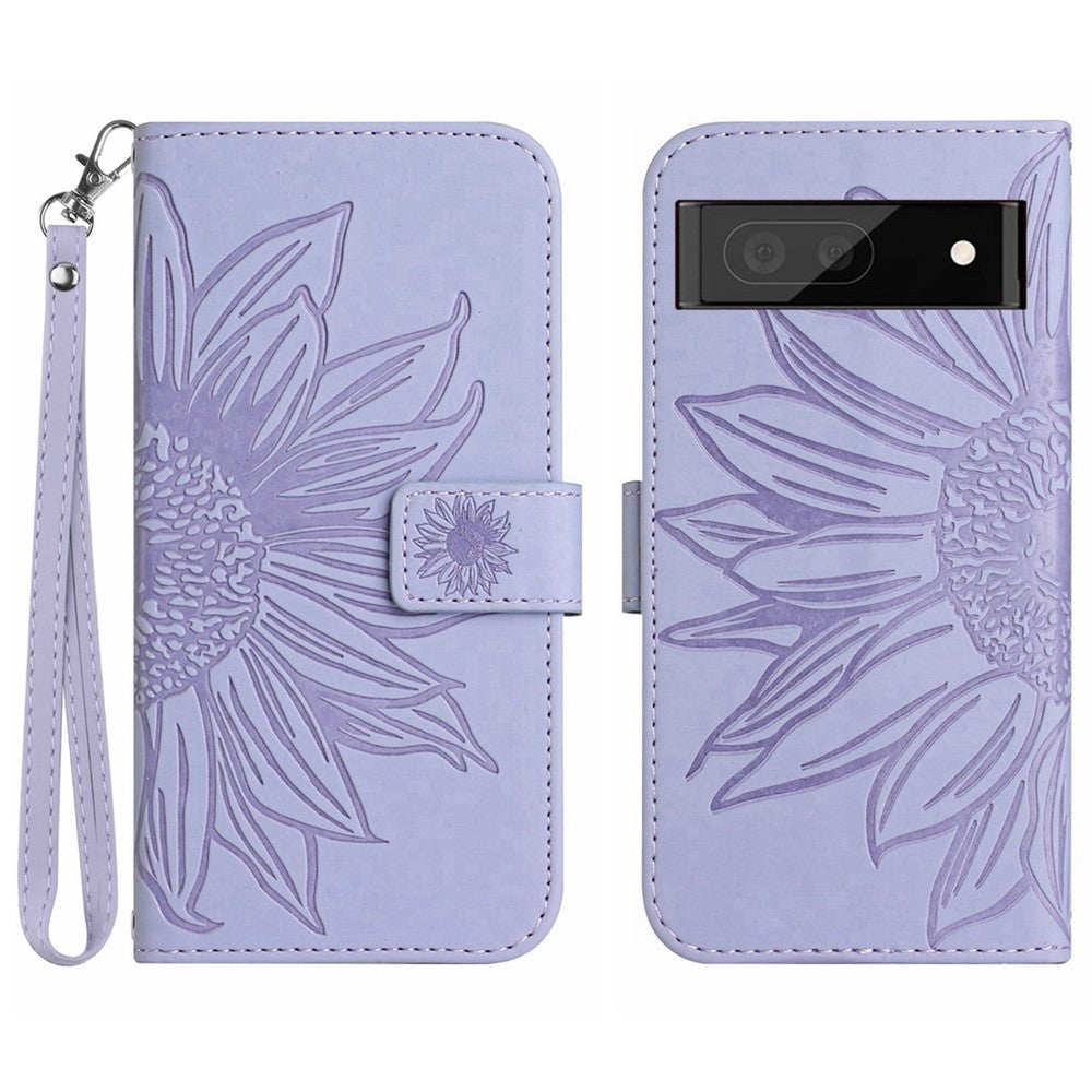 Pixel 7a Wallet-Hülle – Sonnenblume aufgedruckt, mit Ständer & Riemen