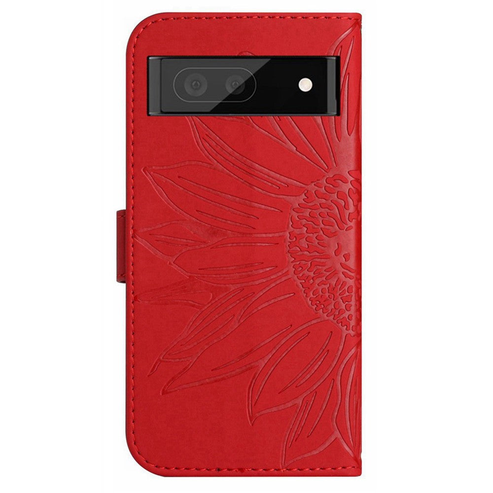 Pixel 7a Wallet-Hülle – Sonnenblume aufgedruckt, mit Ständer & Riemen
