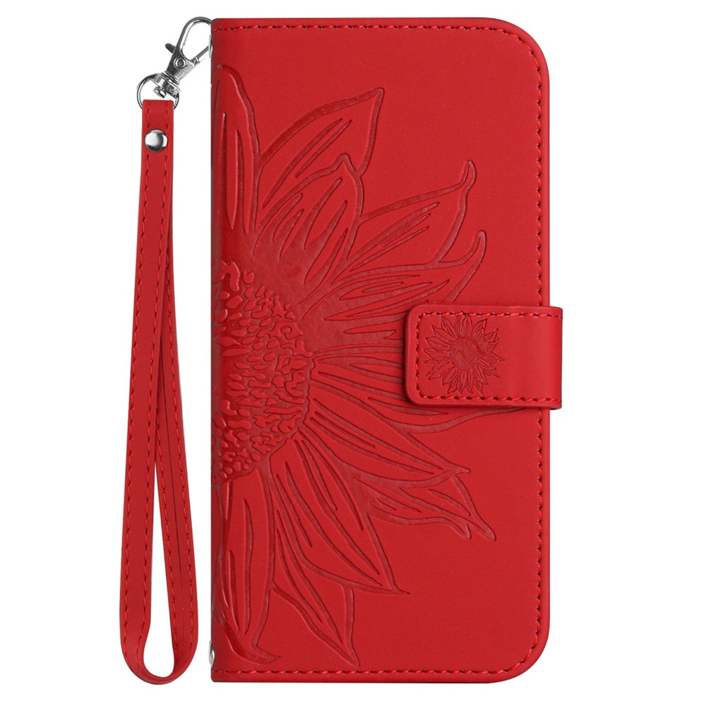 Pixel 7a Wallet-Hülle – Sonnenblume aufgedruckt, mit Ständer & Riemen