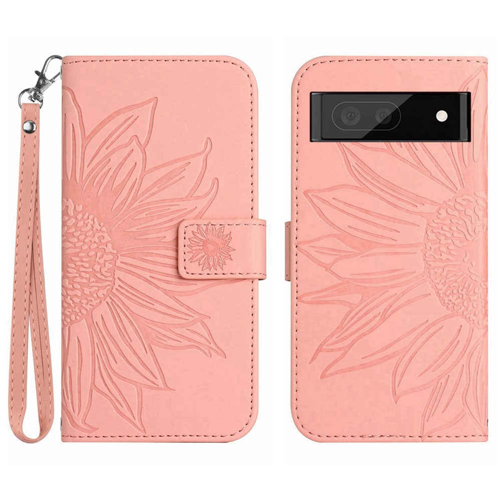 Pixel 7a Wallet-Hülle – Sonnenblume aufgedruckt, mit Ständer & Riemen