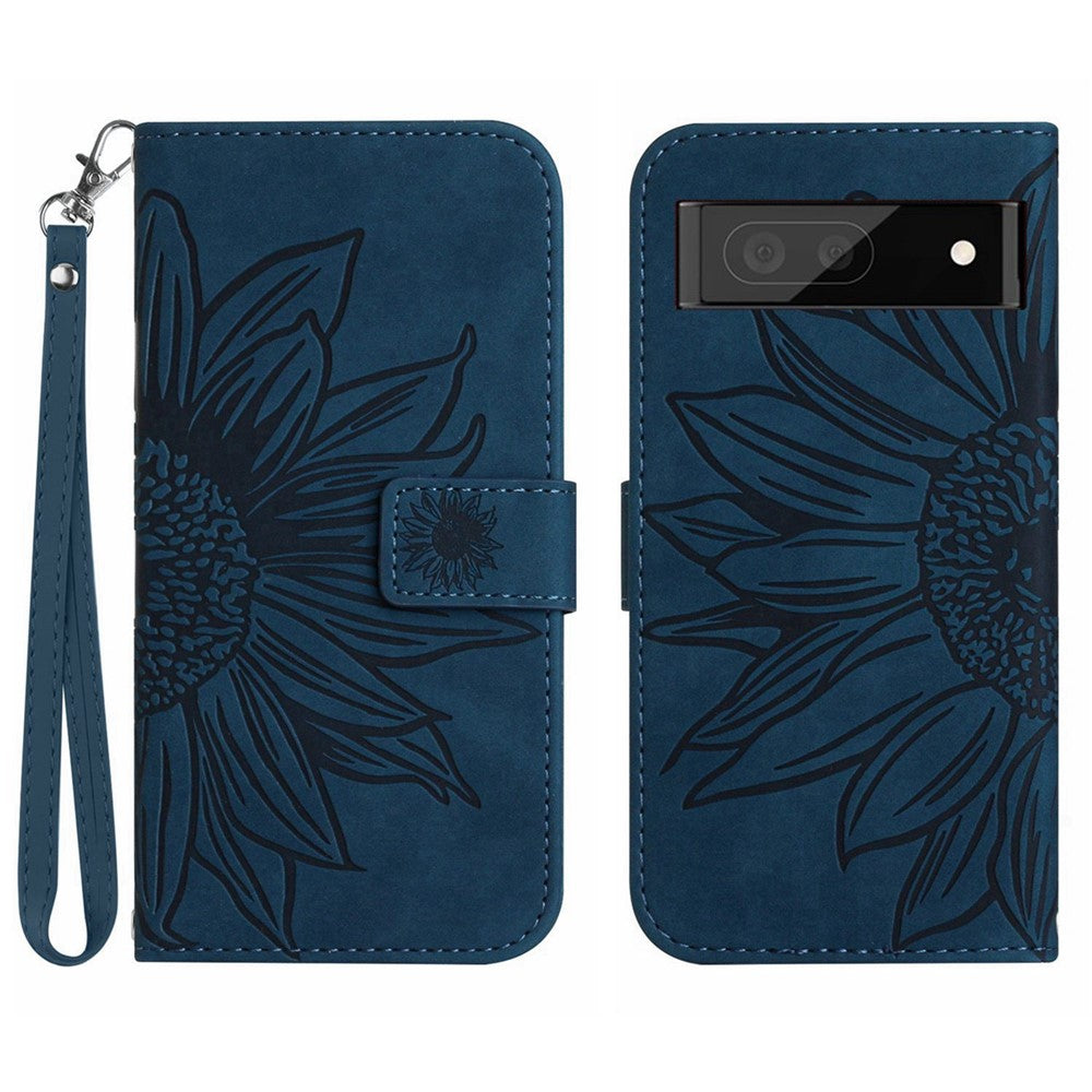 Pixel 7a Wallet-Hülle – Sonnenblume aufgedruckt, mit Ständer & Riemen