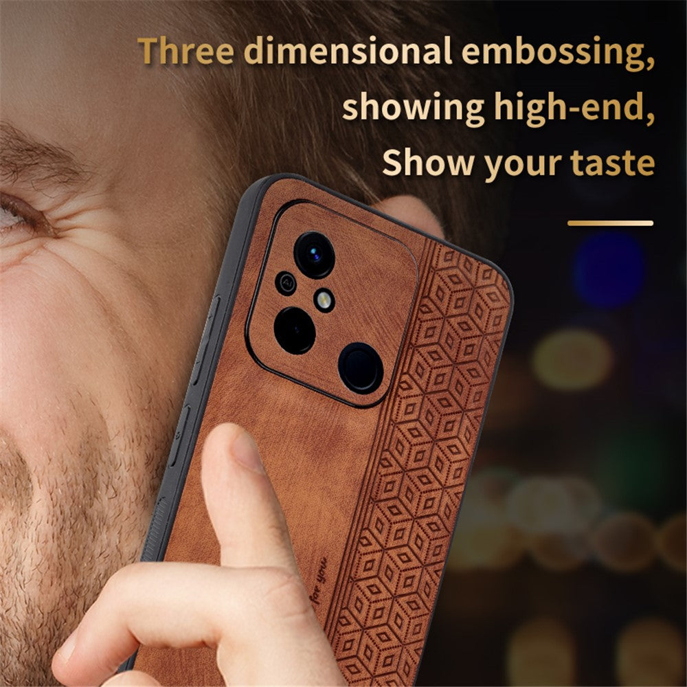 AZNS Anti-slip Phone Case for Xiaomi Poco C55 4G , Imprinted Leather Coated TPU Smartphone Cover