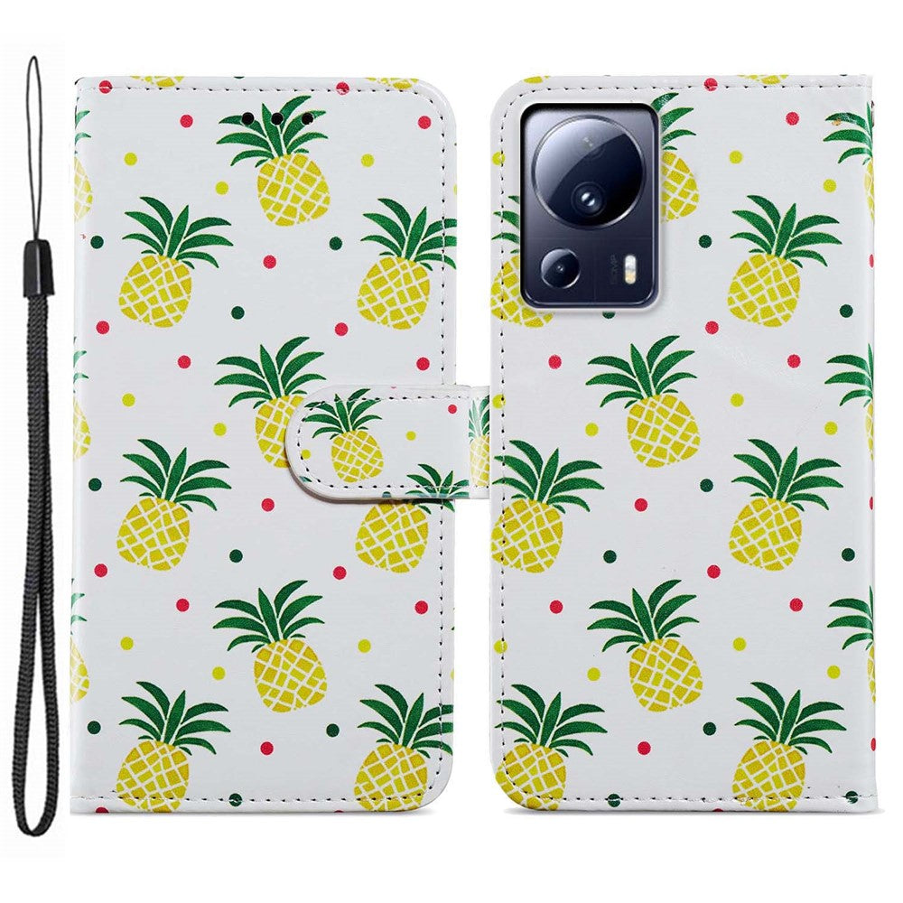 For Xiaomi 13 Lite / Civi 2 5G Pattern Printing Phone Cover PU Leather Stand Wallet Case with Strap