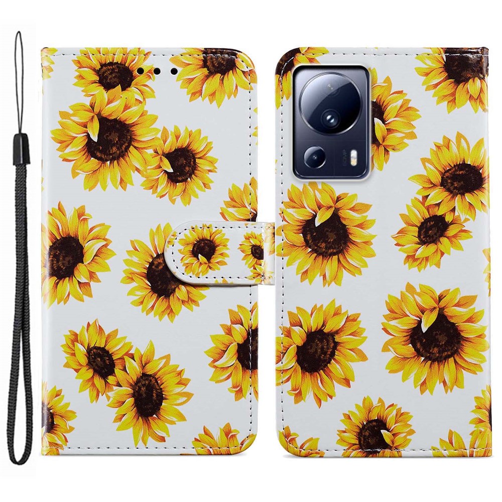 For Xiaomi 13 Lite / Civi 2 5G Pattern Printing Phone Cover PU Leather Stand Wallet Case with Strap