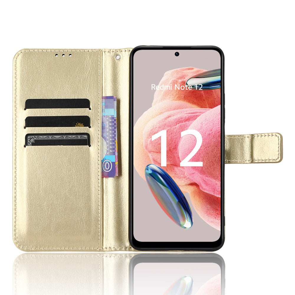 For Xiaomi Redmi Note 12 4G Wallet Stand PU Leather Case Crazy Horse Texture Cell Phone Cover