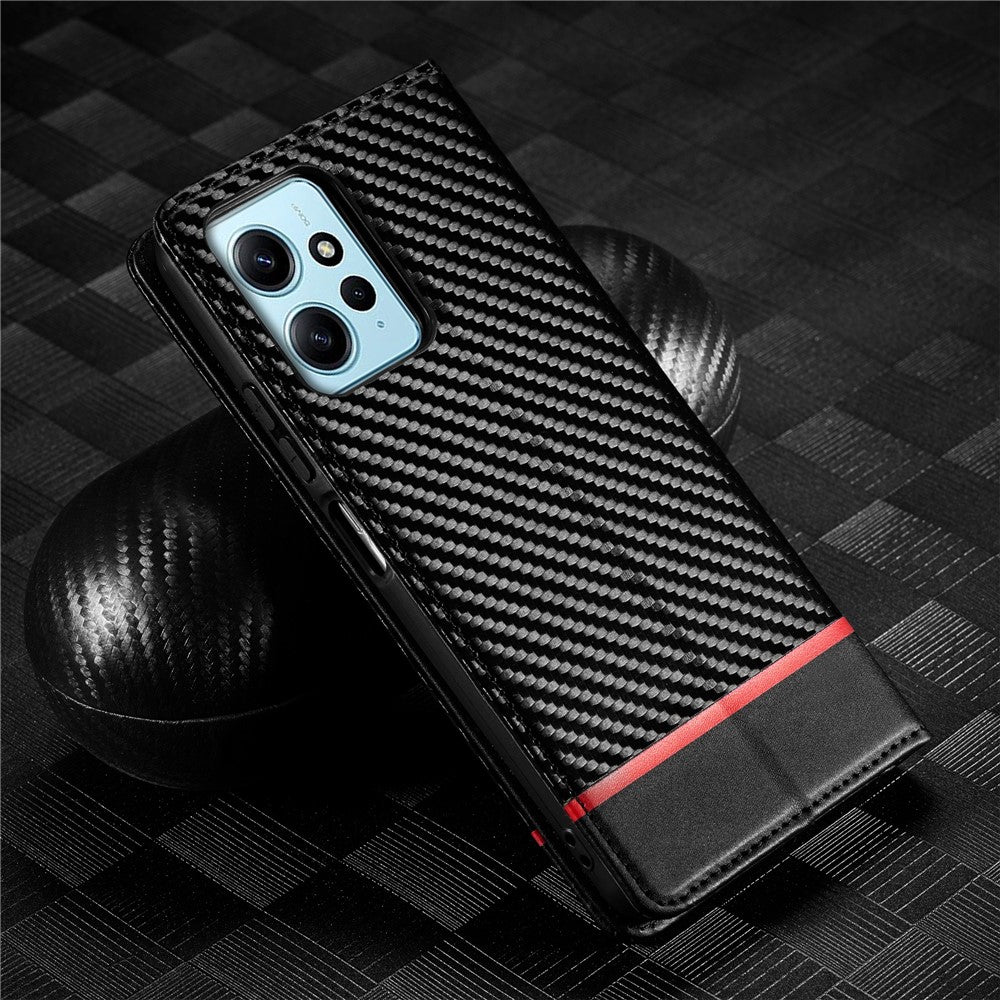 LC.IMEEKE For Xiaomi Redmi Note 12 4G Leather Phone Case Carbon Fiber Texture Phone Wallet Stand Cover