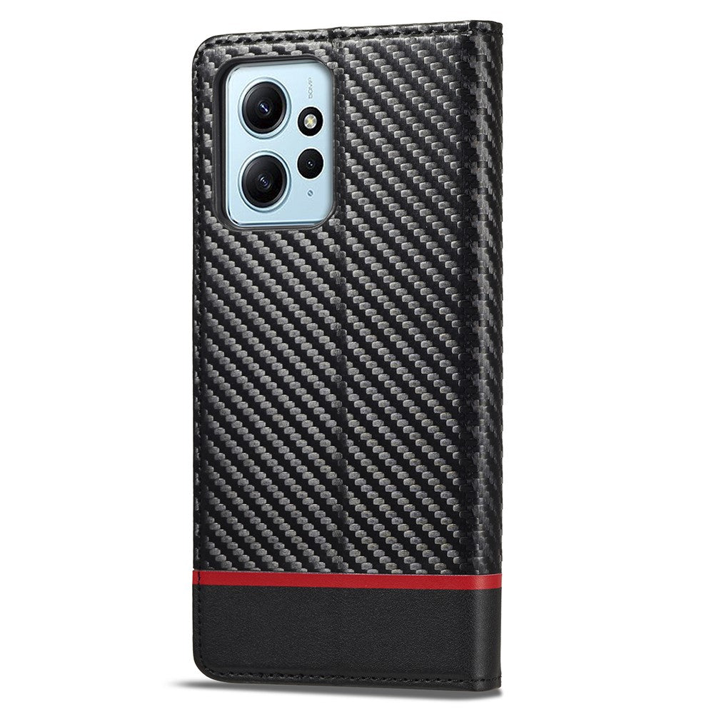 LC.IMEEKE For Xiaomi Redmi Note 12 4G Leather Phone Case Carbon Fiber Texture Phone Wallet Stand Cover