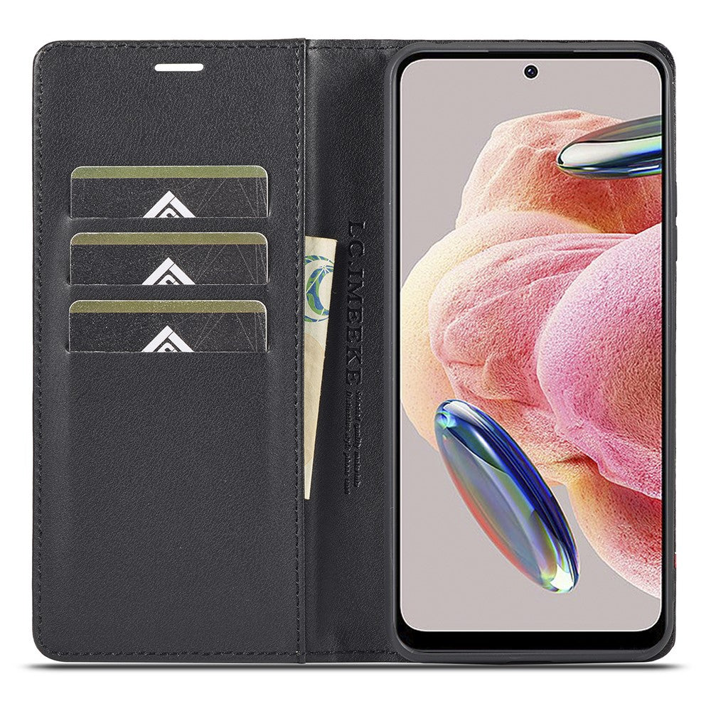 LC.IMEEKE For Xiaomi Redmi Note 12 4G Leather Phone Case Carbon Fiber Texture Phone Wallet Stand Cover