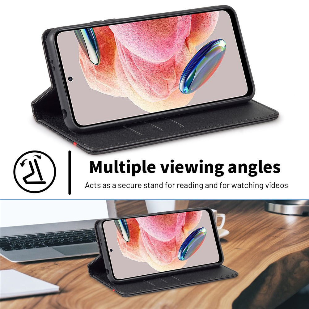 LC.IMEEKE For Xiaomi Redmi Note 12 4G Leather Phone Case Carbon Fiber Texture Phone Wallet Stand Cover