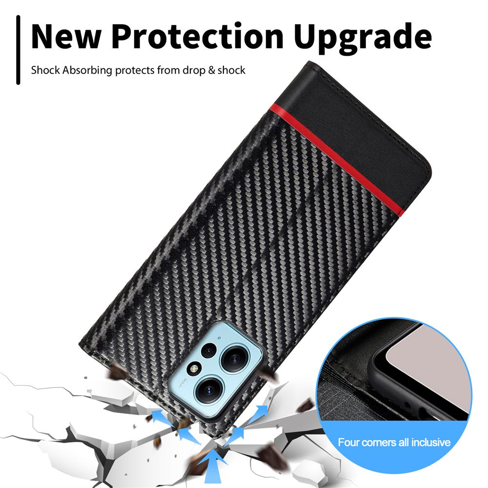 LC.IMEEKE For Xiaomi Redmi Note 12 4G Leather Phone Case Carbon Fiber Texture Phone Wallet Stand Cover