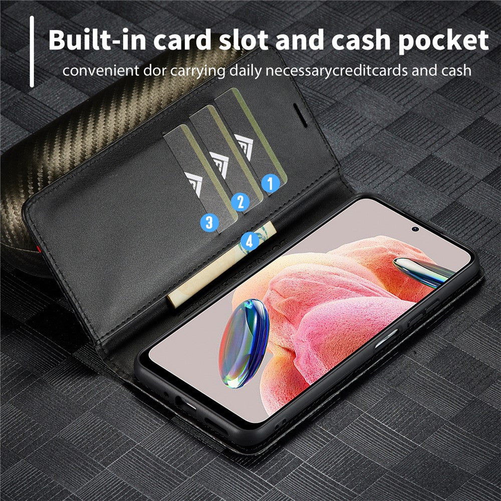 LC.IMEEKE For Xiaomi Redmi Note 12 4G Leather Phone Case Carbon Fiber Texture Phone Wallet Stand Cover