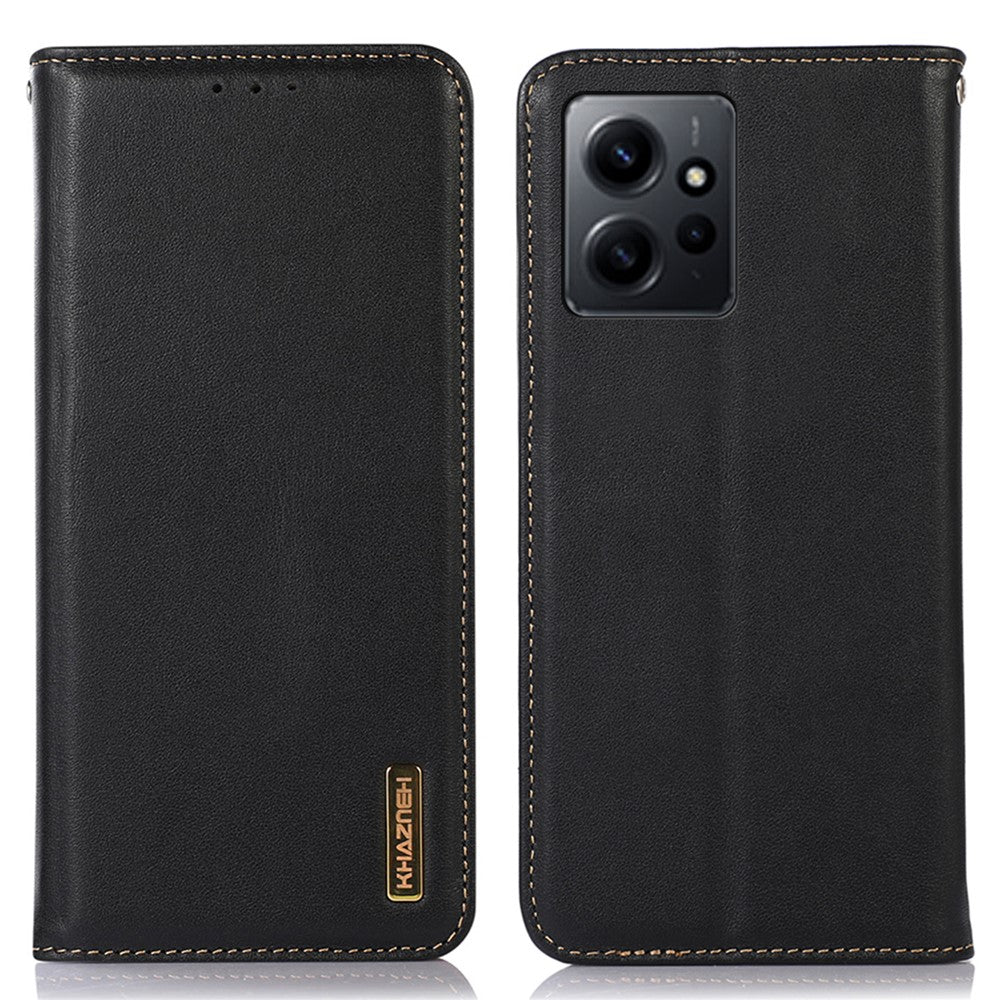 KHAZNEH for Xiaomi Redmi Note 12 4G Phone Case RFID Blocking Stand Wallet Genuine Cowhide Leather Cover