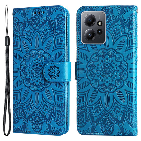 Xiaomi Redmi Note 12 4G Handyhülle – mit Ständer aus PU-Leder mit Sonnenblumen-Aufdruck und Riemen