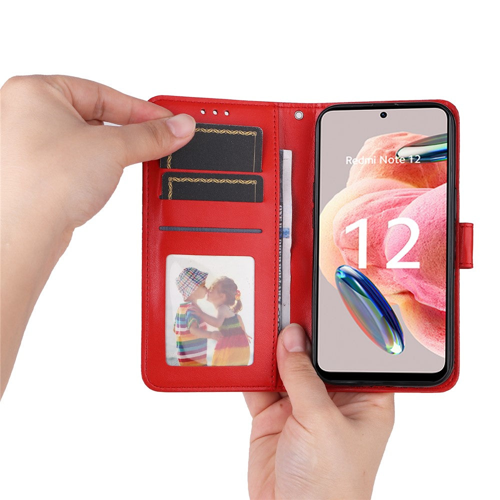 For Xiaomi Redmi Note 12 4G Phone Wallet Case PU Leather Sunflower Imprinted Stand Cover with Strap