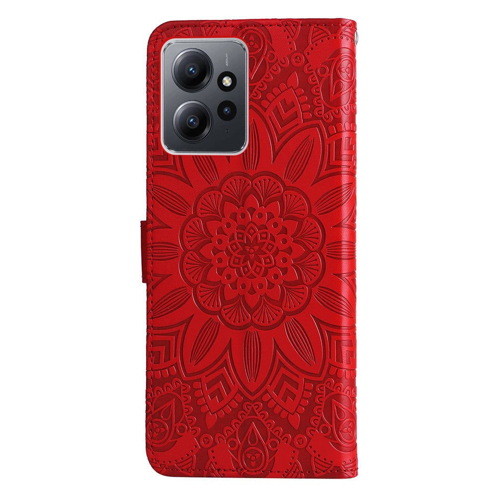 For Xiaomi Redmi Note 12 4G Phone Wallet Case PU Leather Sunflower Imprinted Stand Cover with Strap