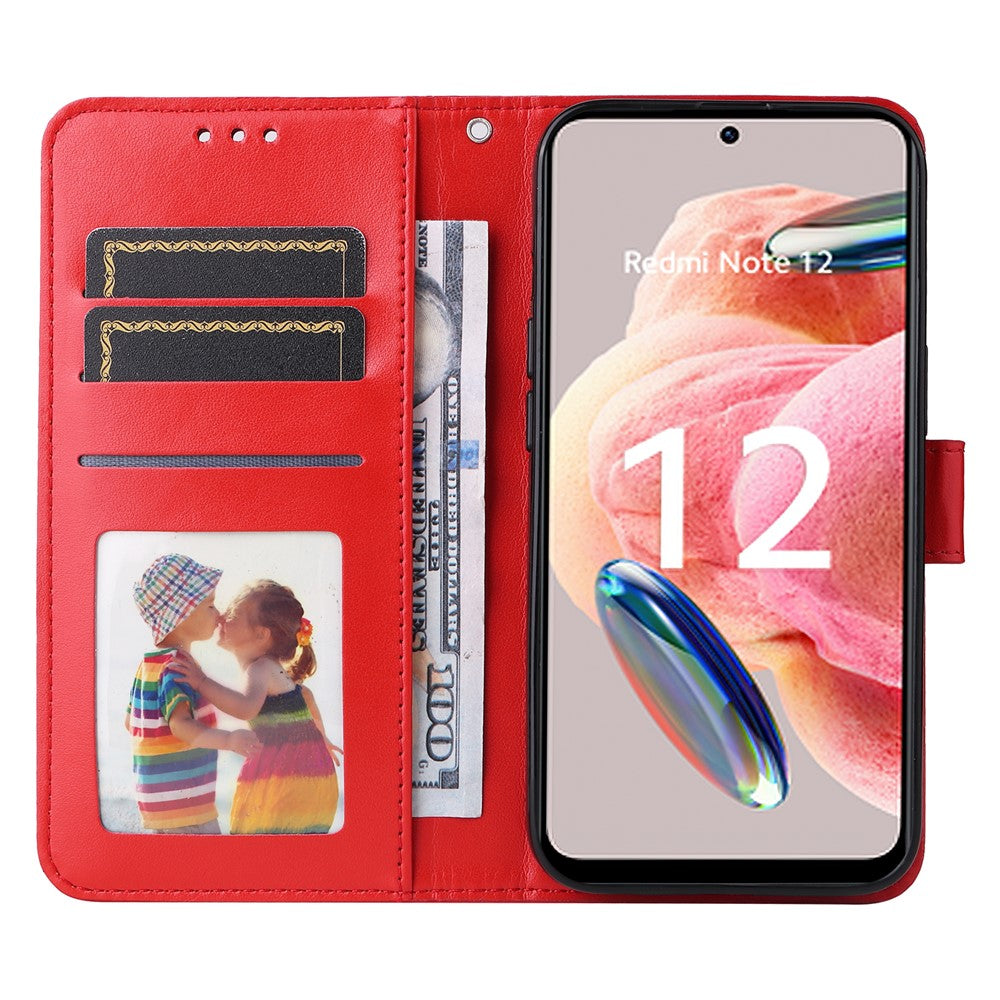 For Xiaomi Redmi Note 12 4G Phone Wallet Case PU Leather Sunflower Imprinted Stand Cover with Strap