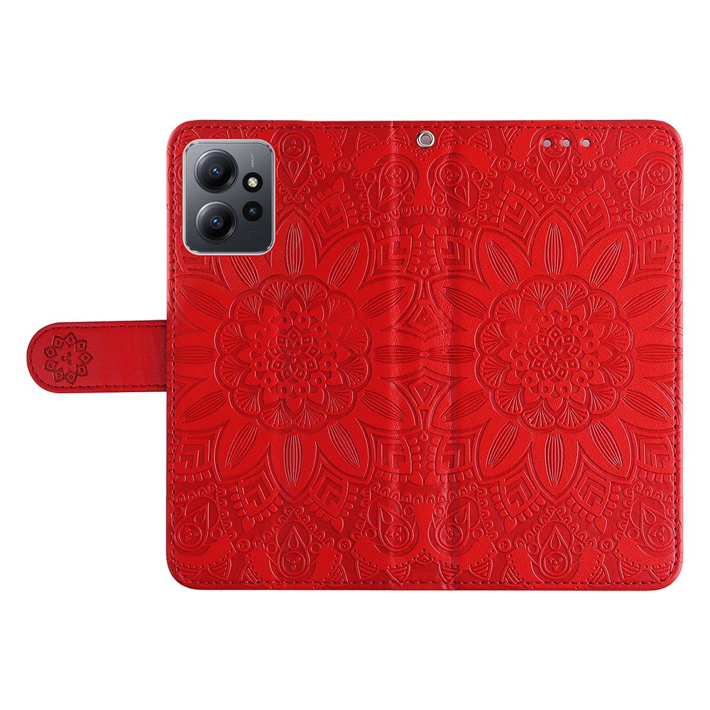 For Xiaomi Redmi Note 12 4G Phone Wallet Case PU Leather Sunflower Imprinted Stand Cover with Strap