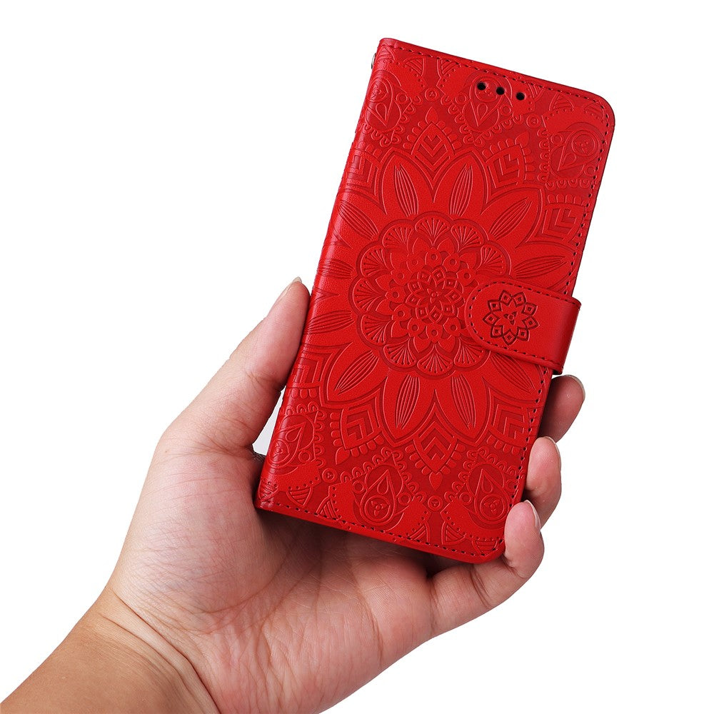For Xiaomi Redmi Note 12 4G Phone Wallet Case PU Leather Sunflower Imprinted Stand Cover with Strap