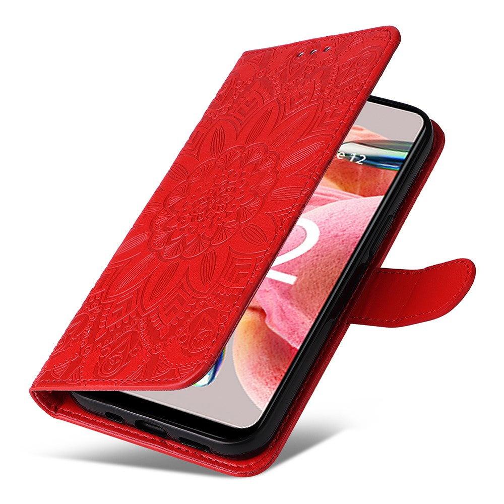 For Xiaomi Redmi Note 12 4G Phone Wallet Case PU Leather Sunflower Imprinted Stand Cover with Strap