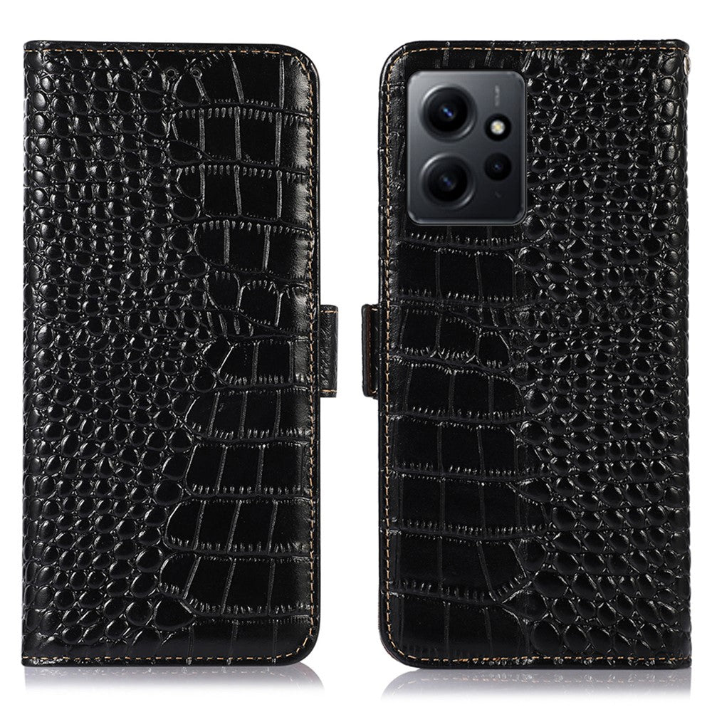 For Xiaomi Redmi Note 12 4G RFID Blocking Wallet Case Genuine Cowhide Leather Stand Phone Cover