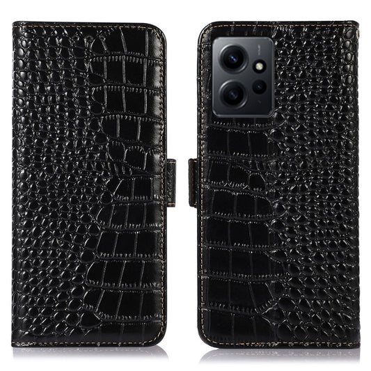 Xiaomi Redmi Note 12 4G Handyhülle – RFID-blockierende Brieftaschen- aus echtem Rindsleder mit Standfunktion