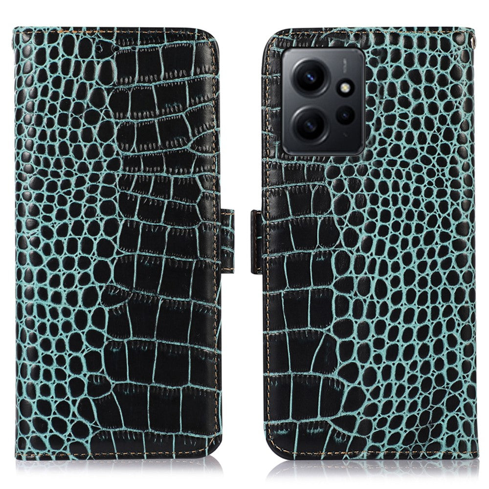 For Xiaomi Redmi Note 12 4G RFID Blocking Wallet Case Genuine Cowhide Leather Stand Phone Cover