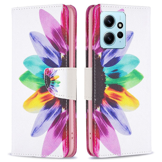 Xiaomi Redmi Note 12 4G Handyhülle – Fallschutz-Musterdruck- aus PU-Leder mit Standfunktion