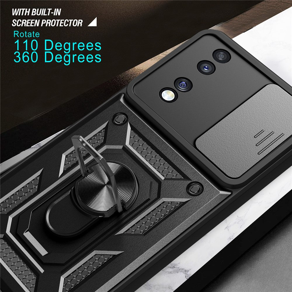 For Honor 70 5G Phone Kickstand Case Slide Camera Lens Protection PC+TPU Cover