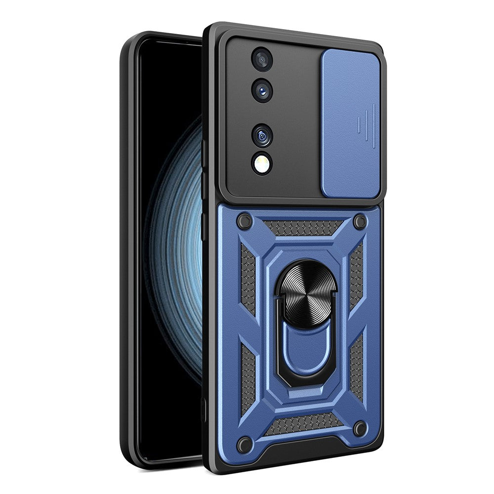 For Honor 70 5G Phone Kickstand Case Slide Camera Lens Protection PC+TPU Cover