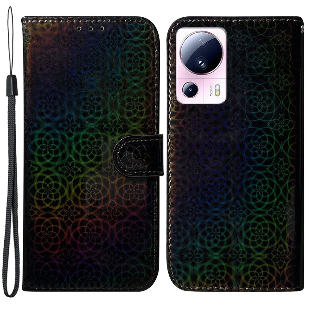 For Xiaomi 13 Lite / Civi 2 5G PU Leather Wallet Phone Case Dazzling Flower Pattern Flip Stand Shockproof Shell