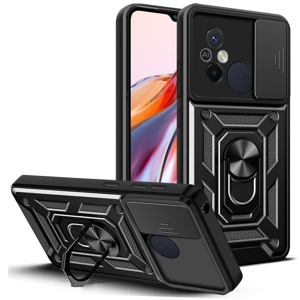 For Xiaomi Redmi 12C 4G Kickstand Phone Case PC+TPU Cover with Slide Camera Lid