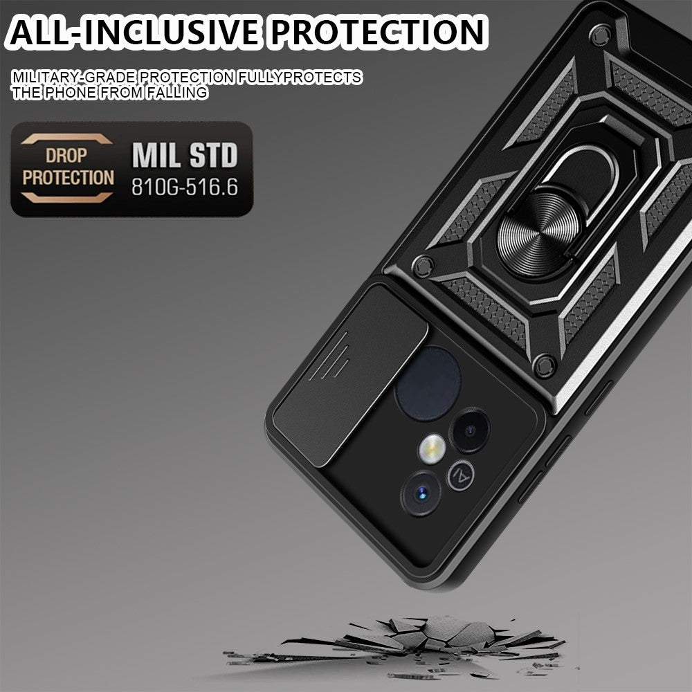 For Xiaomi Redmi 12C 4G Kickstand Phone Case PC+TPU Cover with Slide Camera Lid