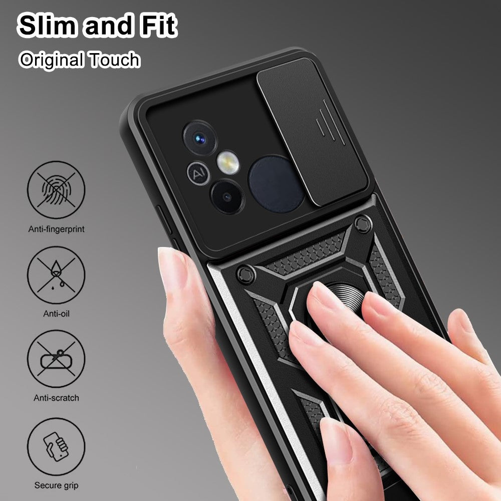 For Xiaomi Redmi 12C 4G Kickstand Phone Case PC+TPU Cover with Slide Camera Lid
