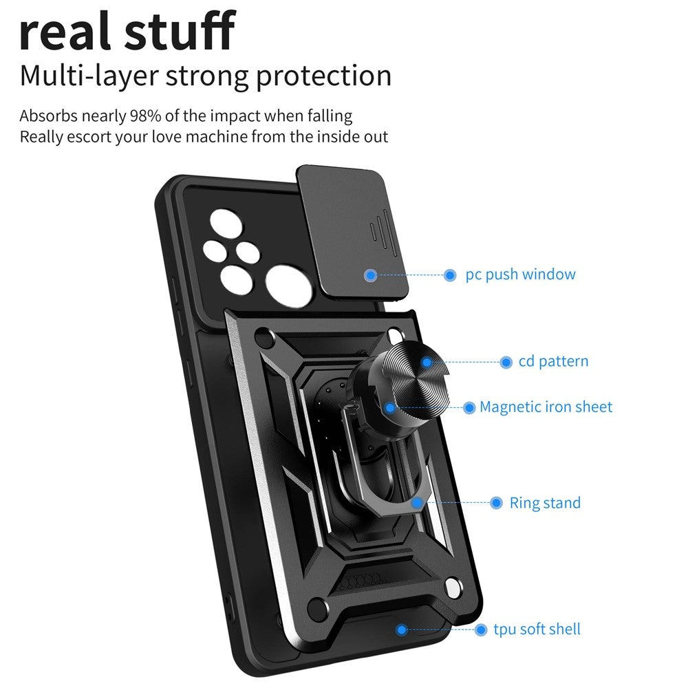 For Xiaomi Redmi 12C 4G Kickstand Phone Case PC+TPU Cover with Slide Camera Lid
