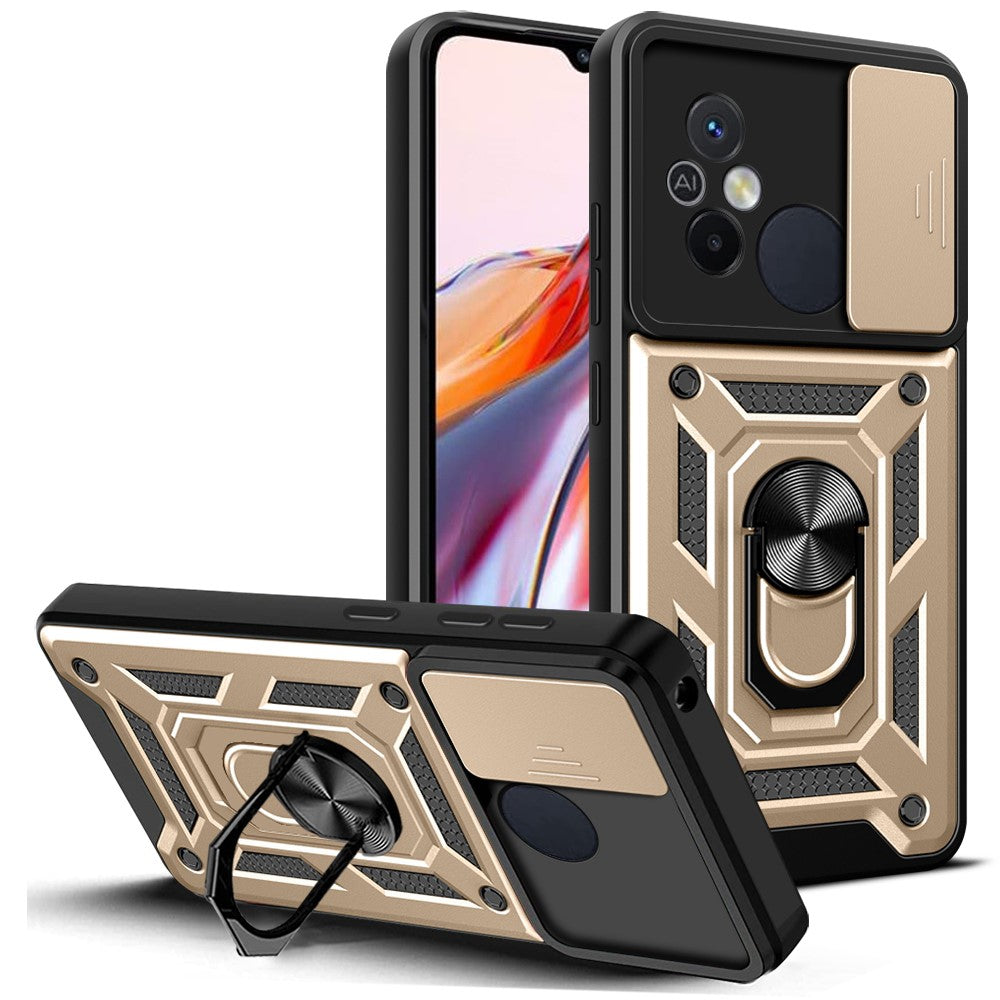 For Xiaomi Redmi 12C 4G Kickstand Phone Case PC+TPU Cover with Slide Camera Lid