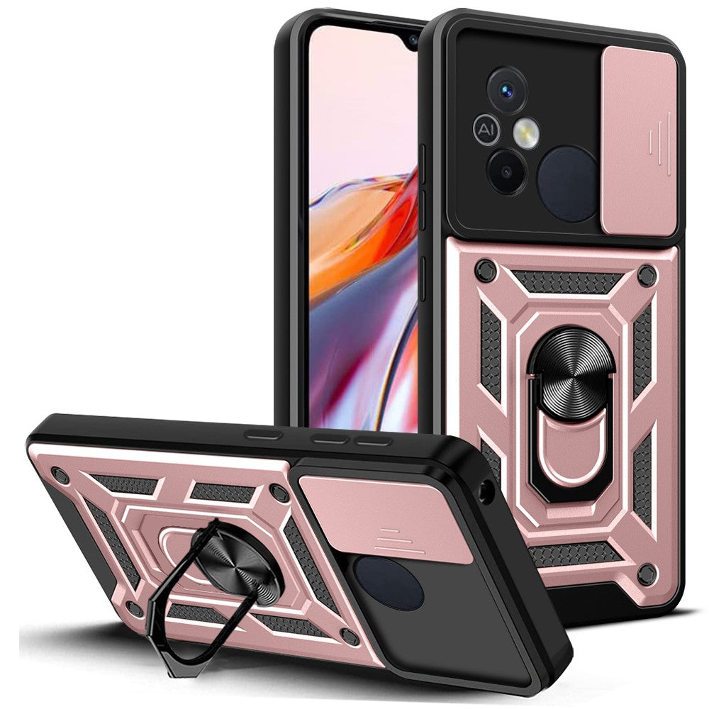 For Xiaomi Redmi 12C 4G Kickstand Phone Case PC+TPU Cover with Slide Camera Lid