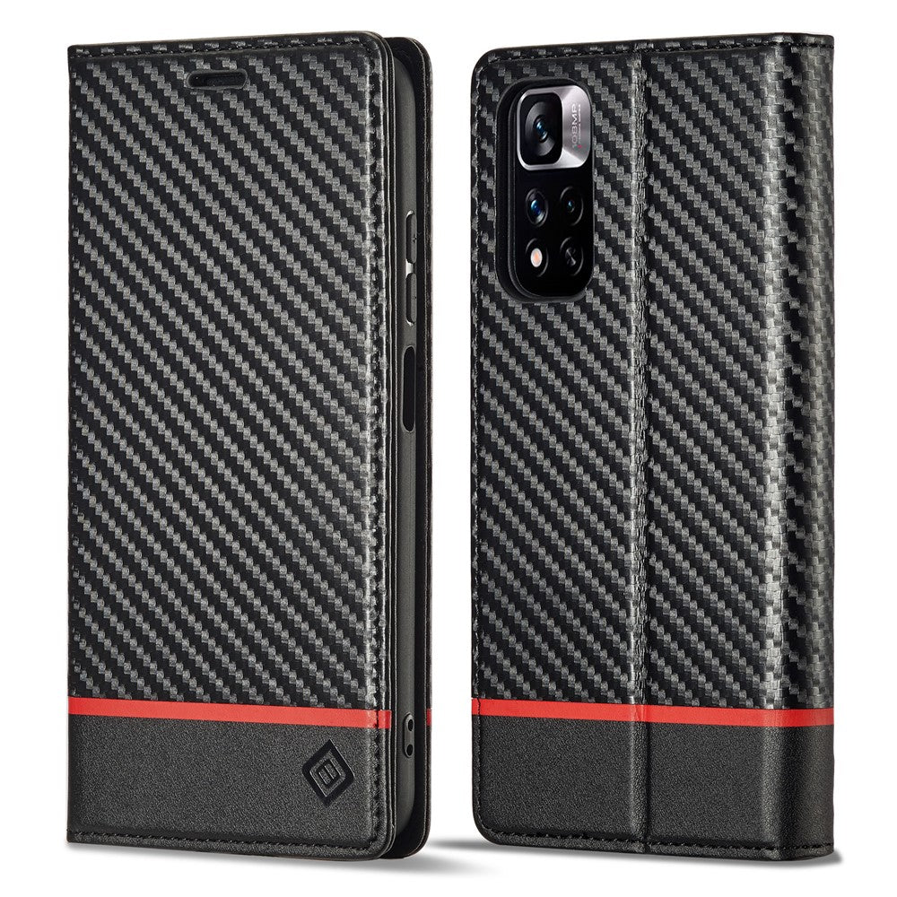 LC.IMEEKE For Xiaomi Redmi Note 12 Pro 4G / Note 11 Pro 4G (Mediatek) / 5G (Qualcomm) Carbon Fiber Texture Stand Cover PU Leather Wallet Phone Case