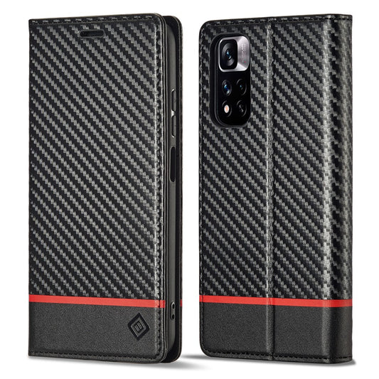 LC.IMEEKE For Xiaomi Redmi Note 12 Pro 4G / Note 11 Pro 4G (Mediatek) / 5G (Qualcomm) Carbon Fiber Texture Stand Cover PU Leather Wallet Phone Case
