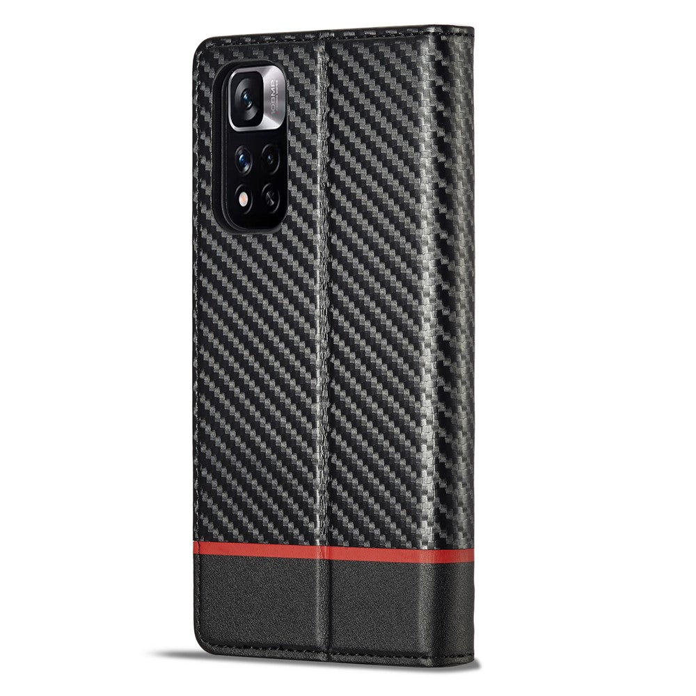LC.IMEEKE For Xiaomi Redmi Note 12 Pro 4G / Note 11 Pro 4G (Mediatek) / 5G (Qualcomm) Carbon Fiber Texture Stand Cover PU Leather Wallet Phone Case