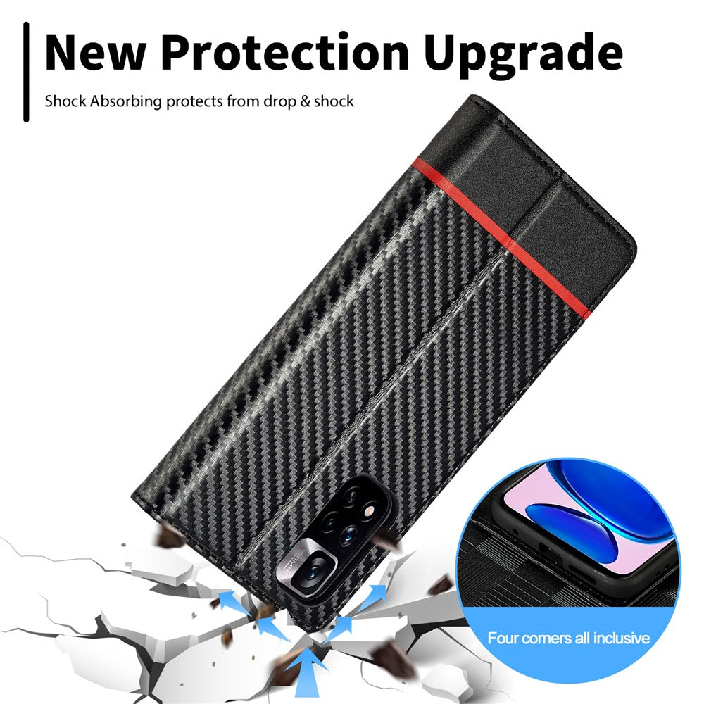 LC.IMEEKE For Xiaomi Redmi Note 12 Pro 4G / Note 11 Pro 4G (Mediatek) / 5G (Qualcomm) Carbon Fiber Texture Stand Cover PU Leather Wallet Phone Case