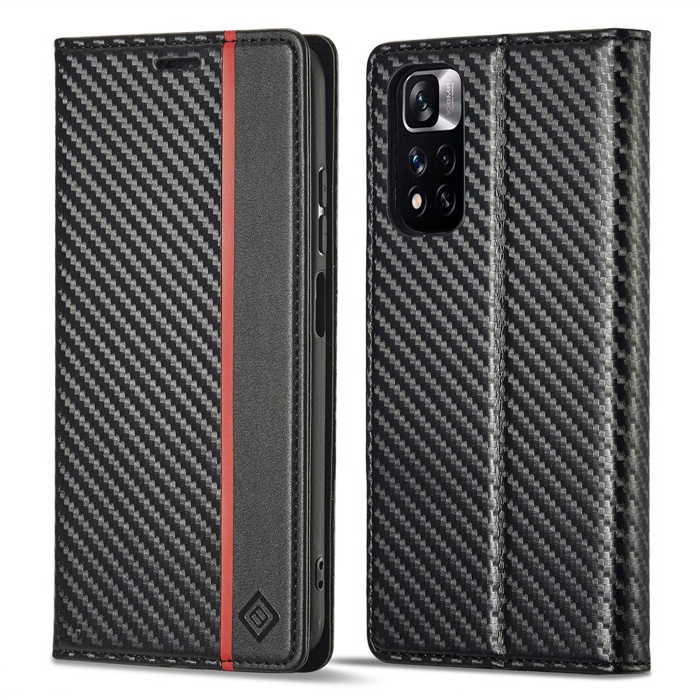 LC.IMEEKE For Xiaomi Redmi Note 12 Pro 4G / Note 11 Pro 4G (Mediatek) / 5G (Qualcomm) Carbon Fiber Texture Stand Cover PU Leather Wallet Phone Case