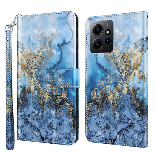 Xiaomi Redmi Note 12 4G Handyhülle – Brieftasche Leder- 3D-Musterdruck Standabdeckung mit Riemen