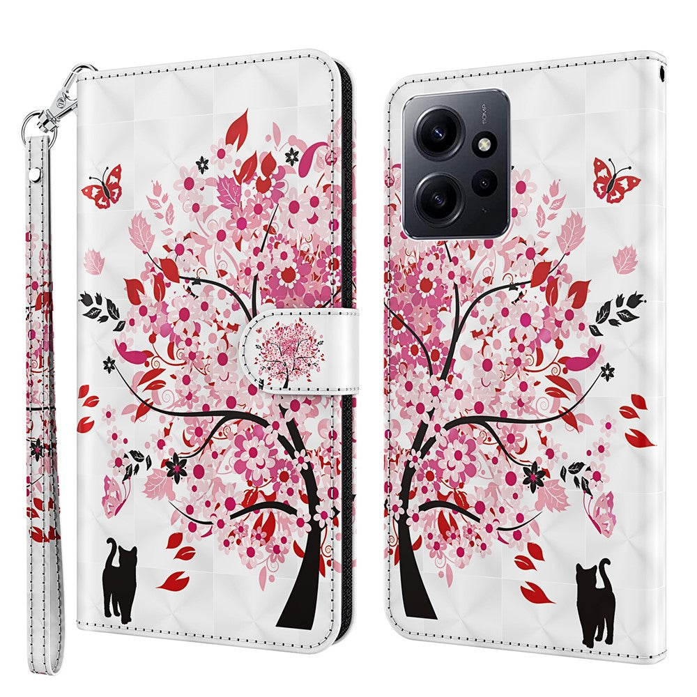 For Xiaomi Redmi Note 12 4G Wallet Leather Phone Case 3D Pattern Printing Stand Cover with Strap