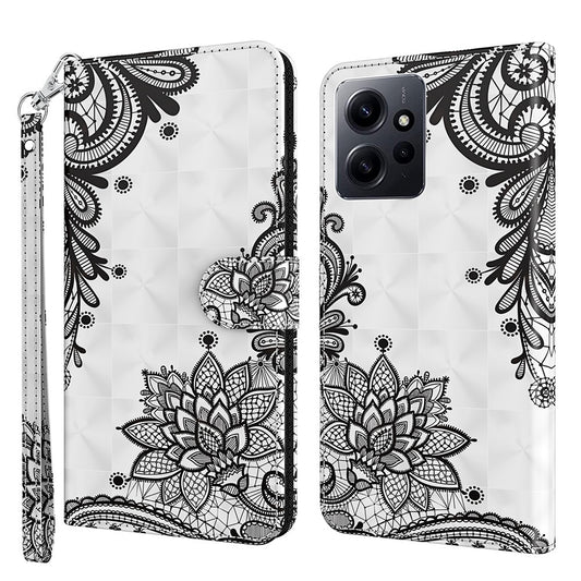 Xiaomi Redmi Note 12 4G Handyhülle – Brieftasche Leder- 3D-Musterdruck Standabdeckung mit Riemen