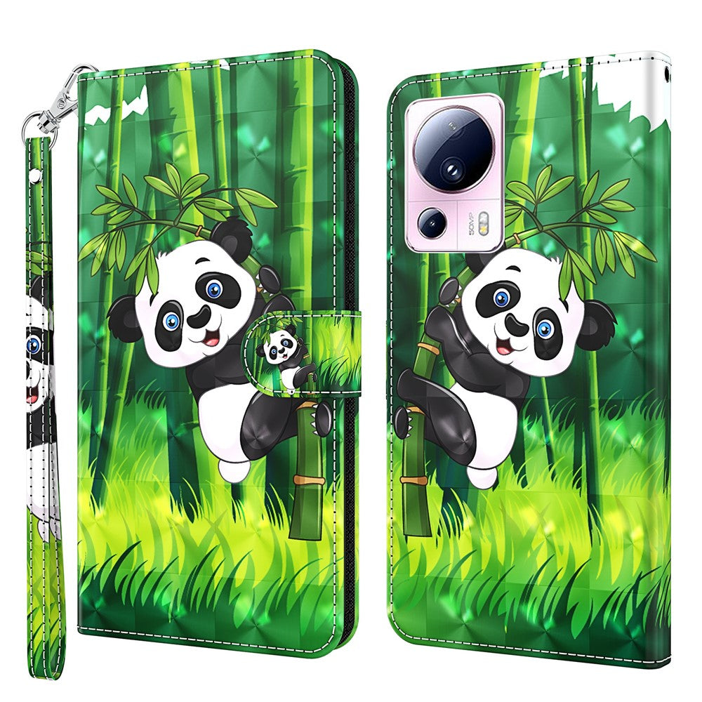 For Xiaomi 13 Lite / Civi 2 5G PU Leather Wallet Phone Case 3D Pattern Printing Phone Stand Cover with Strap