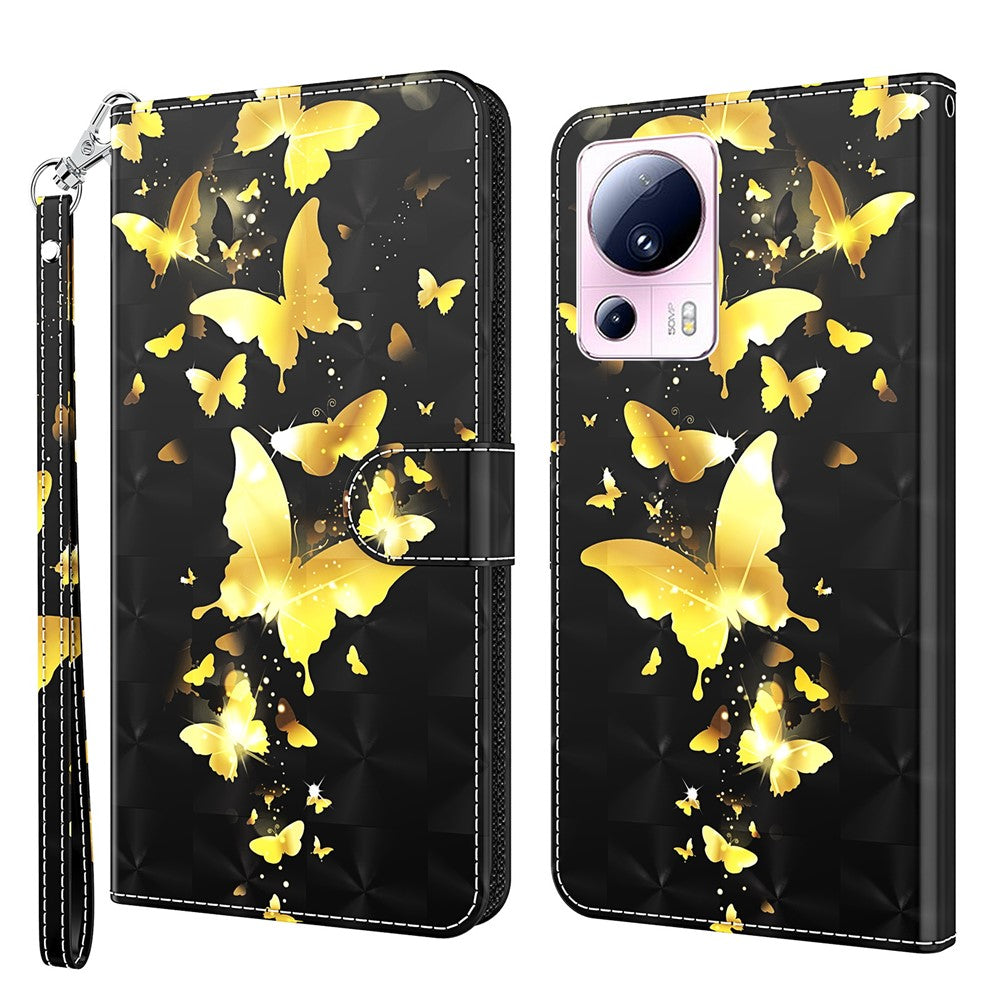 For Xiaomi 13 Lite / Civi 2 5G PU Leather Wallet Phone Case 3D Pattern Printing Phone Stand Cover with Strap