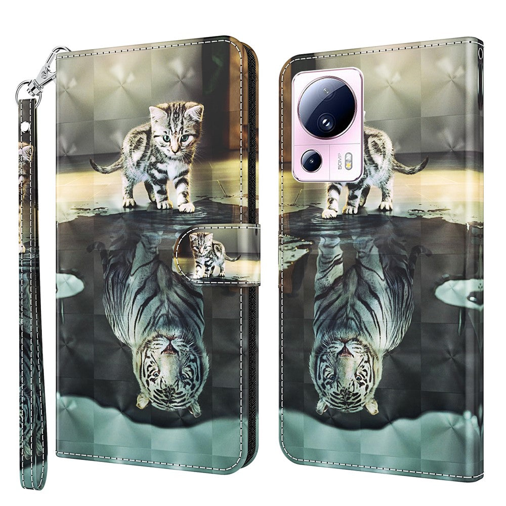 For Xiaomi 13 Lite / Civi 2 5G PU Leather Wallet Phone Case 3D Pattern Printing Phone Stand Cover with Strap
