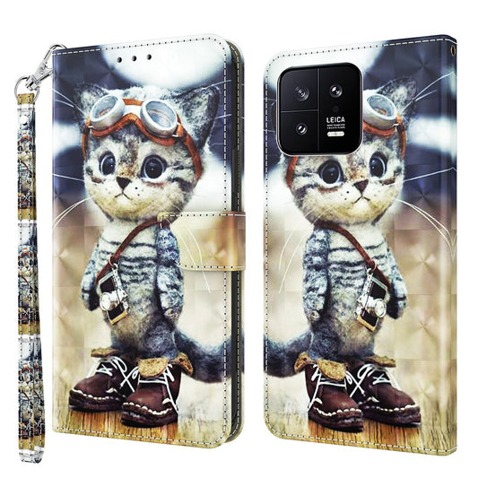 Xiaomi 13 Handyhülle – 5G PU-Leder-Geldbörsen- mit 3D-Musterdruck und Riemen