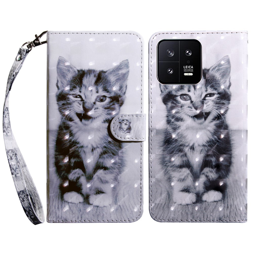 For Xiaomi 13 5G PU Leather Wallet Phone Case 3D Pattern Printing Phone Cover with Strap