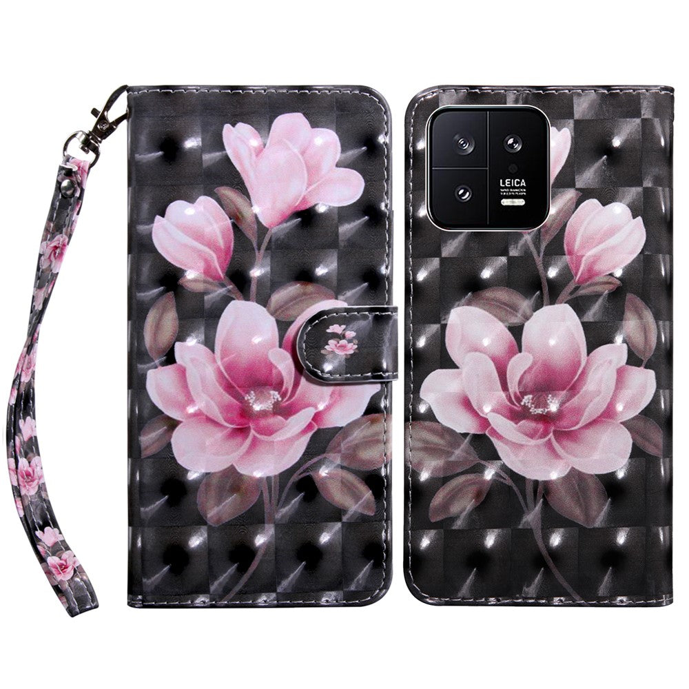 For Xiaomi 13 5G PU Leather Wallet Phone Case 3D Pattern Printing Phone Cover with Strap